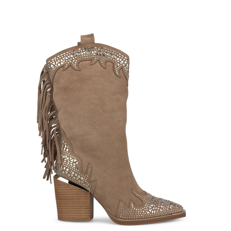 Bottes à Talons Alma En Pena Boot with fringes and rhinestones Bleu Marine Femme | GGS-55477806